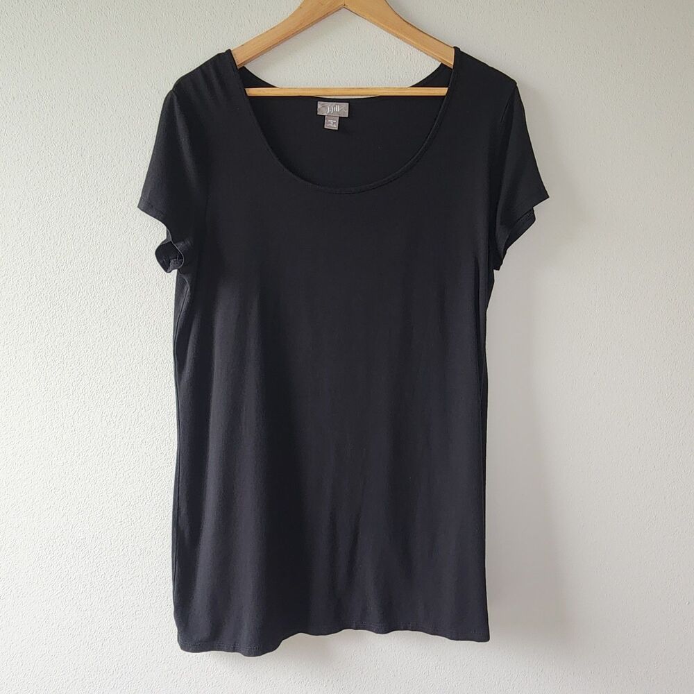 J. Jill Women’s M Black Stretch Knit Tunic Top Short Sleeve Longline 29.5" EUC